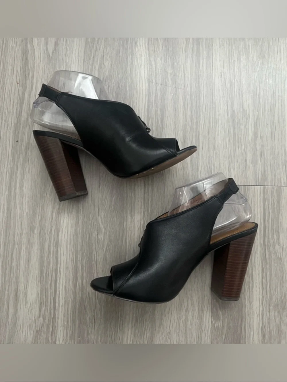 Coach Black Leather Horsebit Peep Toe Block Heel Slingback Sandals Women’s 9.5